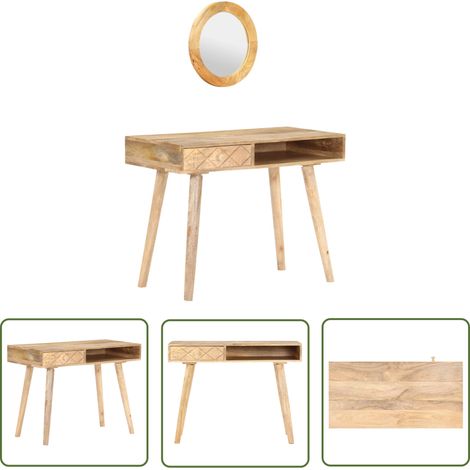 The Living Store Coiffeuse 100x50x76 cm Bois de manguier solide - Table De Toilette - Coiffeuse - Meuble Salle De Bain - Commode - Rangement (1/5)