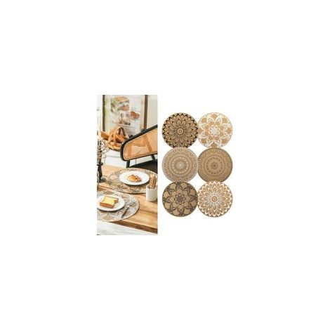 Sets de Table Ronds à Imprimé Bohème en PVC Tressés Lot de 6 Sets de Table Lavable Résiste à la Chaleur Antidérapant Tapis de Table pour Cuisine Restaurant Table à Manger (Mélange) (1/5)