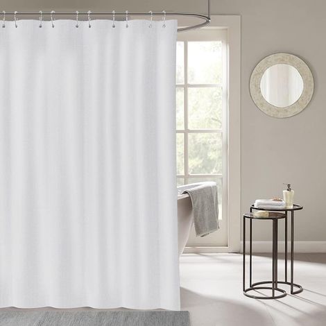 Rideau de douche 240 x 200 cm, anti-moisissure, imperméable, lavable, antibactérien, blanc, en polyester, avec 12 anneaux. (1/5)