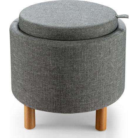 Round Storage Ottoman w/ Tray Accent Fabric Storing Footrest w/ Non-Slip Pads (1/5)