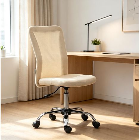 Chaise de bureau ergonomique beige réglable en hauteur 43x58x90-100 cm en maille - CHICFURN (1/5)