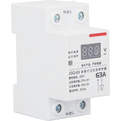 Protecteur de tension à récupération automatique avec affichage, dispositif de protection contre les surtensions et les sous-tensions sur rail DIN 63A 230V (1/5)