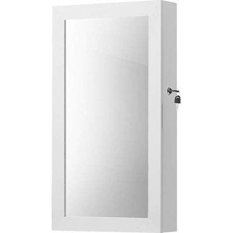 Mobiletto portagioielli da parete con serratura a specchio Psyche 37 x 105 x 67 cm grande capacità bianco 120003936