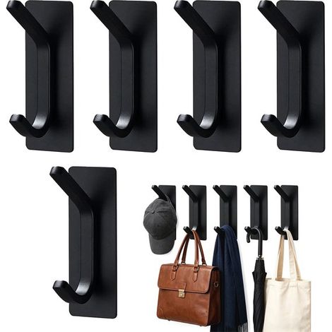 Set di 5 ganci adesivi da parete - Ganci portasciugamani da cucina in acciaio inox - Ganci appendiabiti da parete per il bagno (non è necessaria la foratura) - 3 x 2,1 x 8 cm (1/5)