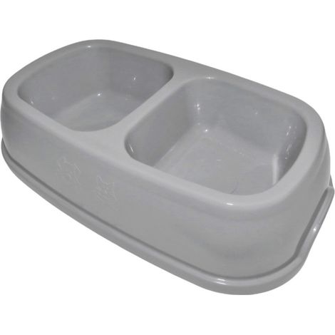 Ecuelle double bol 2 x 200 ml, gris en plastique, pour chat - animallparadise (1/3)