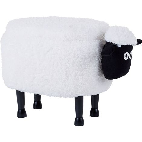 Pouf Contenitore per Bambini Finta Pelliccia Bianco con Gambe Legno Sheep