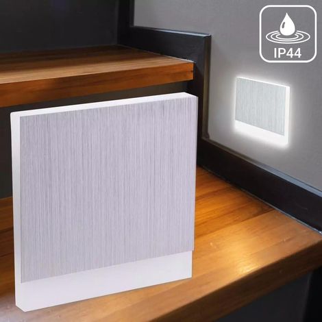 LED Treppenleuchte IP44 eckig Alu-gebürstet - Lichtfarbe: Neutralweiß 1,5W - Lichtaustritt: Orbis (1/5)