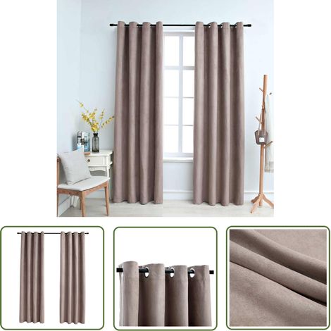 The Living Store Rideaux occultants avec anneaux en métal 2 pcs Taupe 140x225 cm - Rideaux Occultants - Rideaux Pour Salon - Rideaux Chambre - Rideaux Taupe - Rideaux Décoratifs (1/5)