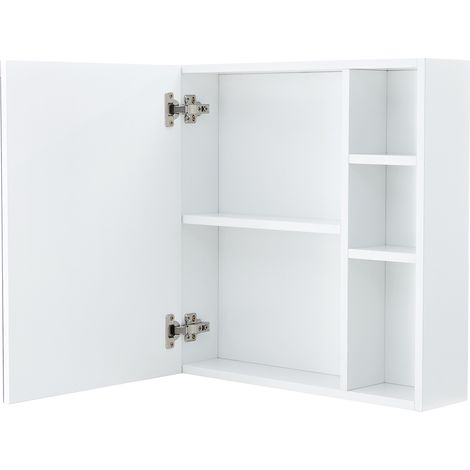 [Einfacher Wandspiegelschrank] 55 × 56 cm wandmontiert, weiße HDF-Platte + Sicherheitsspiegelglas-Tür, unterteilter Stauraum + verdickter HD-Spiegel, ideal für Badezimmer / Schminkraum. (1/5)