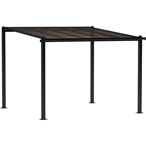 Pergola da giardino esterna in alluminio 3 x 3 m con tetto in policarbonato impermeabile e sistema di drenaggio, grigia