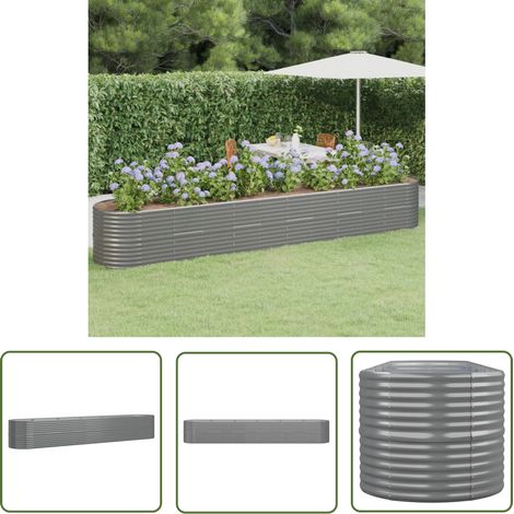 The Living Store Lit surélevé de jardin Acier enduit de poudre 440x80x68 cm gris - Jardinière Surélevée - Bac À Fleurs - Pot De Fleurs Extérieur - Décoration Jardin - Plante Grimpante (1/5)