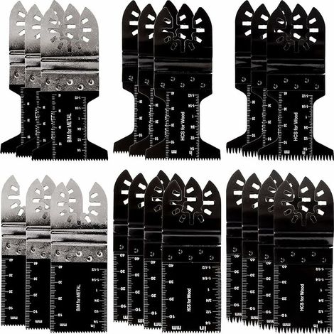 Lame Outil Multifonction Oscillant - 6 Types de Lame Scie Oscillante Robuste - Ajustement Universel à Dégagement Rapide - pour Métal, Bois, Plastique, MDF et Plus - Lot de 20