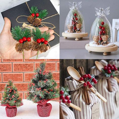 100 baies de houx artificielles de 10 mm en plastique, montées sur fil de fer, pour décorations de sapin de Noël, guirlandes et couronnes de fleurs à faire soi-même (1/4)
