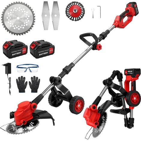 Debroussailleuse Electrique sans Fil 21V, Debroussailleuse a Batterie Brushless avec 2 Batteries de 4,0 Ah et Chargeur, 3 Types Lames, Roue, Debroussailleuse a Batterie pour Jardin Elagage (1/5)