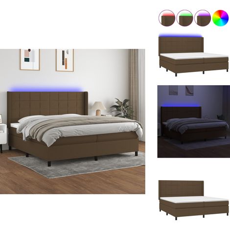 Sommier à lattes de lit matelas et LED Marron foncé 200x200 cm - Lit Tapissier - Lit Avec Led - Lit Double - Sommier Avec Rangement - Cadre Lit (1/5)