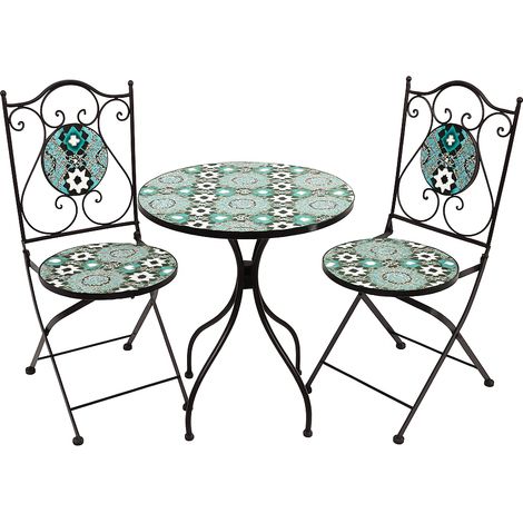 SET ESTERNO GIARDINO TAVOLO E 2 SEDIE INSERTI IN CERAMICA MODELLO "SAINT-TROPEZ"