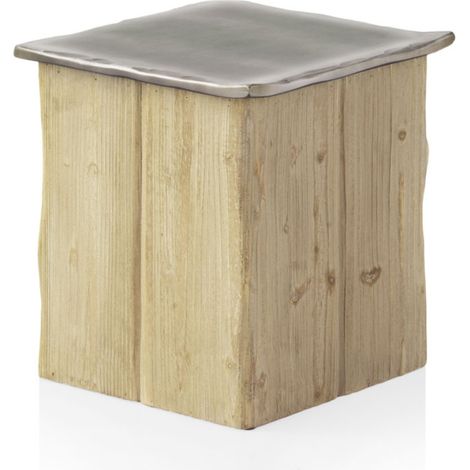 Tabouret avec assise laquée couleur métal et piètement plaqué sapin (1/5)