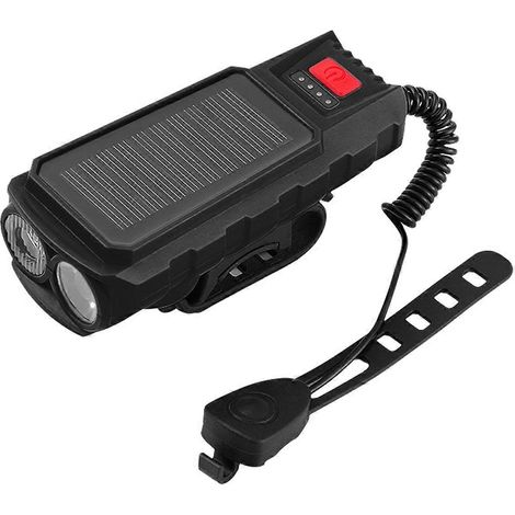 Fahrradhupe mit Scheinwerfer und dualer Solar-/USB-Ladefunktion, schwarz (1/5)