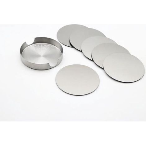 Edelstahl-Untersetzer-Set – 10 cm – Ein Muss für Schreibtisch, Landhausstil und Wohnzimmer – 6er-Set – Unverzichtbar für den Esstisch – Silber (1/5)