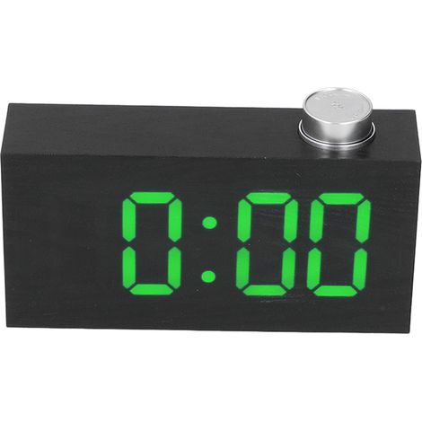 Digitaler Wecker mit LED-Beleuchtung, USB-Anschluss, elektronischem Thermometer und Holzoptik (Grün) (1/5)