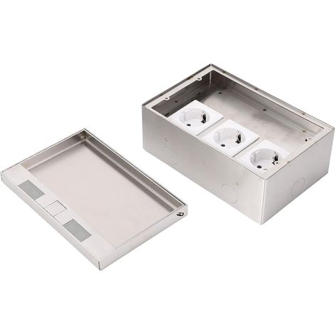 Kit de Boîte à Encastrer au Sol, Prise de Courant Inviolable en Acier Inoxydable de 16 A avec 3 Prises Européennes, Boîte de Prise électrique au Sol étanche AC250 V (5,12 X 7,87) (1/5)