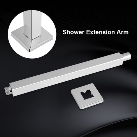 Extensión de ducha cuadrada de pared cromada de 30 cm – Brazo de montaje robusto de acero inoxidable y cobre, con tapa decorativa (1/5)