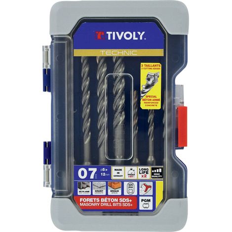 Tivoly • Coffret 7 Forets Béton 3 Taillants Auto-Centrants • Queue SDS+ • Ø5mm à Ø12mm • Pour Forage Béton Armé