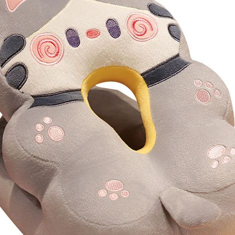 Coussin de sieste d'été, coussin de sommeil en soie glacée à motif dessin animé pour enfants, coussin de sieste pour écolier, chat gris (1/5)