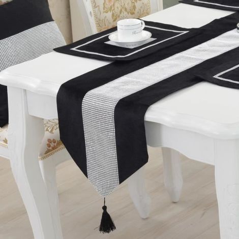 (Schwarzer) Tischläufer – Tischwäsche – Schwarz – 32 × 210 cm – Gestreift – Kunstseide (1/4)