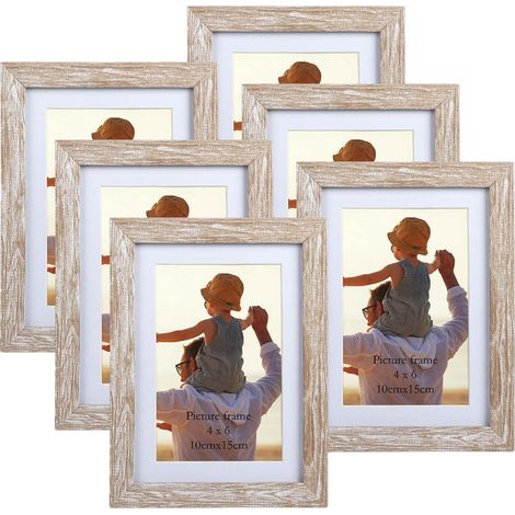 Cadre Photo 10x15 cm Lot de 6 avec Passe-Partout, Cadre Photo Mural et à Poser pour Chambre, Bureau, Salon et Gallerie, Rustique (1/5)