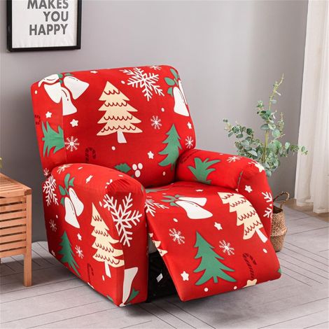 Juego de 4 fundas para sillón reclinable con estampado de árbol de Navidad, de 1 plaza, con bolsillos.