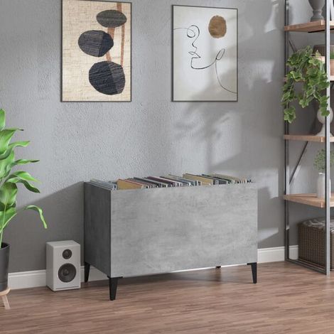Armoire à disques gris béton 74,5x38x48 cm Bois d'Ingénierie, Design Moderne (1/5)