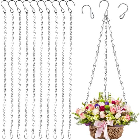10 chaînes pour suspensions florales, 25 cm, métal plaqué zinc noir, avec crochets et pinces, pour mangeoires à oiseaux, pots de fleurs et carillons (1/5)