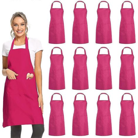 Online Store - Lot de 12 tabliers unis à 2 poches - Tabliers roses unisexes pour affaires (1/4)