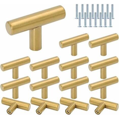 15 x Ø12 mm Boutons de tiroir Length 50mm T- Bar Bâton Poignée de cuisine Meuble Porte d'armoire en acier inoxydable，Poignées de Meuble à Trou Unique et Boutons,Barre en T Poignée de Placard