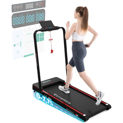 CITYSPORTS 2-in-1 Klappbares Laufband WP3S - Walking Pad & Heimtrainer 1-12 km/h, Verstellbare Neigung, Bluetooth-Lautsprecher, LCD & Fernbedienung Schwarz/Rot