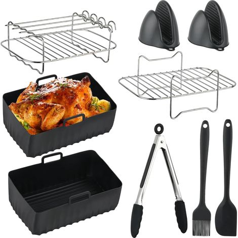 Fryer Accessoire pour Ninja AF400EU, 14 Pièces Accessoires Air Fryer - Inclus Silicone Moule Air Fryer, Grille de Cuisson, Support à vapeur etc Accessoires Air Fryer, pour Ninja - 2x4.5L (1/5)