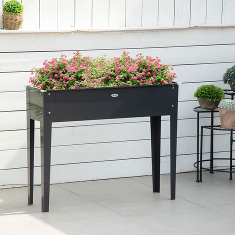Quadratisches Hochbeet mit Abflussloch, verzinkter Stahl, 100 x 30 x 80 cm, schwarz