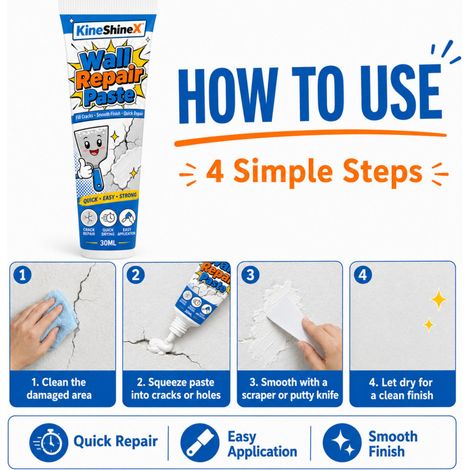 KineShineX Wall Repair Paste 30ML - Repairs wall cracks, nail holes, small holes, and peeling paint. Comes with a pointed applicator. (1/4)