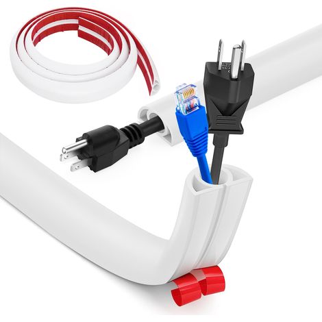 Cache Cable Sol, Petit Canal de câble Flexible,1M x 2cm Goulotte Passe Cable Sol Silicone, Cache Fil Électrique Sol Auto-Adhésif Facile à Couper Montage pour Tous Les Câbles (Blanc-Arrondi) (1/5)