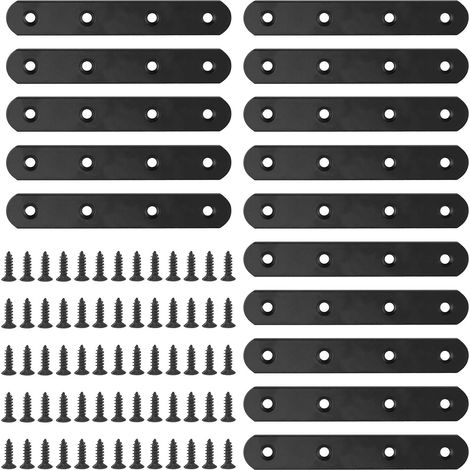 Lot de 15 équerres d'angle plates et droites de 130 mm en métal noir avec 65 vis pour meubles en bois (130 x 20 x 3 mm) (1/5)