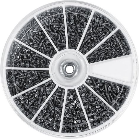 Coffret de 600pcs Assortiment Vis Boulon Tête Ronde Fraisée Cruciforme en Acier Inoxydable 304 avec Ecrous Hexagonals M1 M1.2 M1.4 M1.6 (1/5)