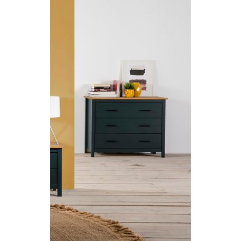 Cómoda de madera maciza de pino y azul Miranda 100x40x80H (1/5)