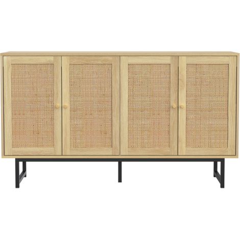 Buffet 140 x 39,5 x 80 cm en rotin véritable, 4 portes