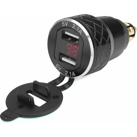 12V-24V 4.2A Voltmètre Rouge Moto Double Chargeur USB Socket pour BMW Moto - Noir uniquement aux raccords UE (1/5)