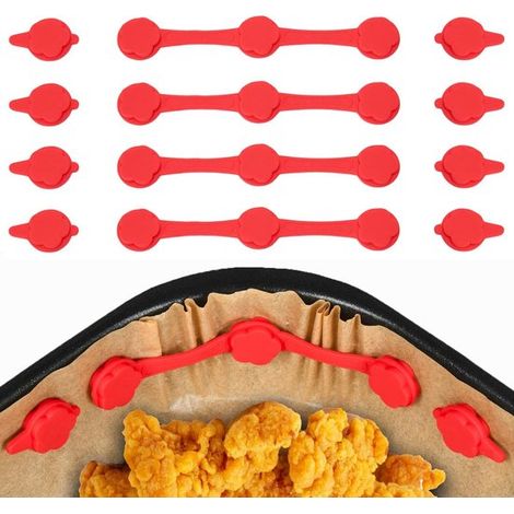 Strisce magnetiche per friggitrice ad aria - 4 set da 12 - Magnete per carta da forno per friggitrice ad aria - Clip magnetiche in silicone - Resistente al calore - Porta carta per friggitrice ad aria (1/5)