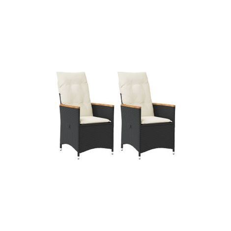 Chaises inclinables de jardin lot de 2 et coussins noir rotin (1/5)