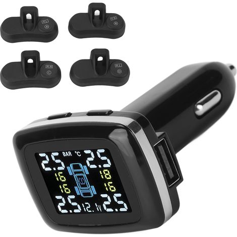 Intelligentes Reifendruckkontrollsystem (TPMS) mit Reifendruckanzeige, Zigarettenanzünder, Alarm, 4 internen Sensoren und automatischer Überwachung (1/5)