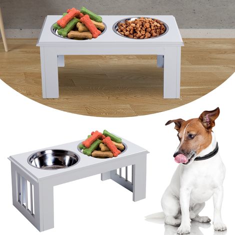 Station d'alimentation pour chien, antidérapante, 58,4 x 30,5 x 25,4 cm, blanche, 2 L par gamelle