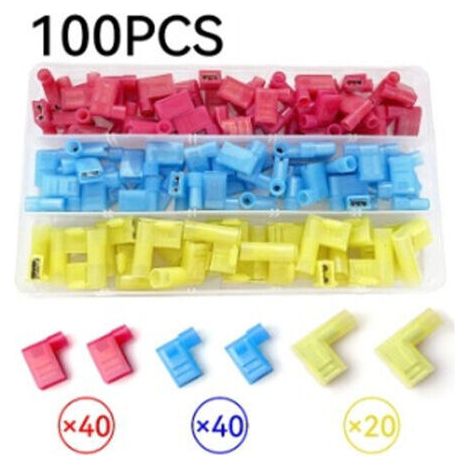 100PCS 90Degrés Nylon Entièrement Isolée Drapeau Terminal,Rapide Déconnecte Terminal Femelle,F Type Pousser Connecteur Electrique 12-10AWG/ 22-14AWG (1/4)